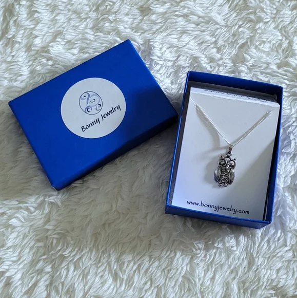 Bonny Jewelry Silver🤍 Owl🦉 Pendant Necklace - NIB - Picture 2 of 16